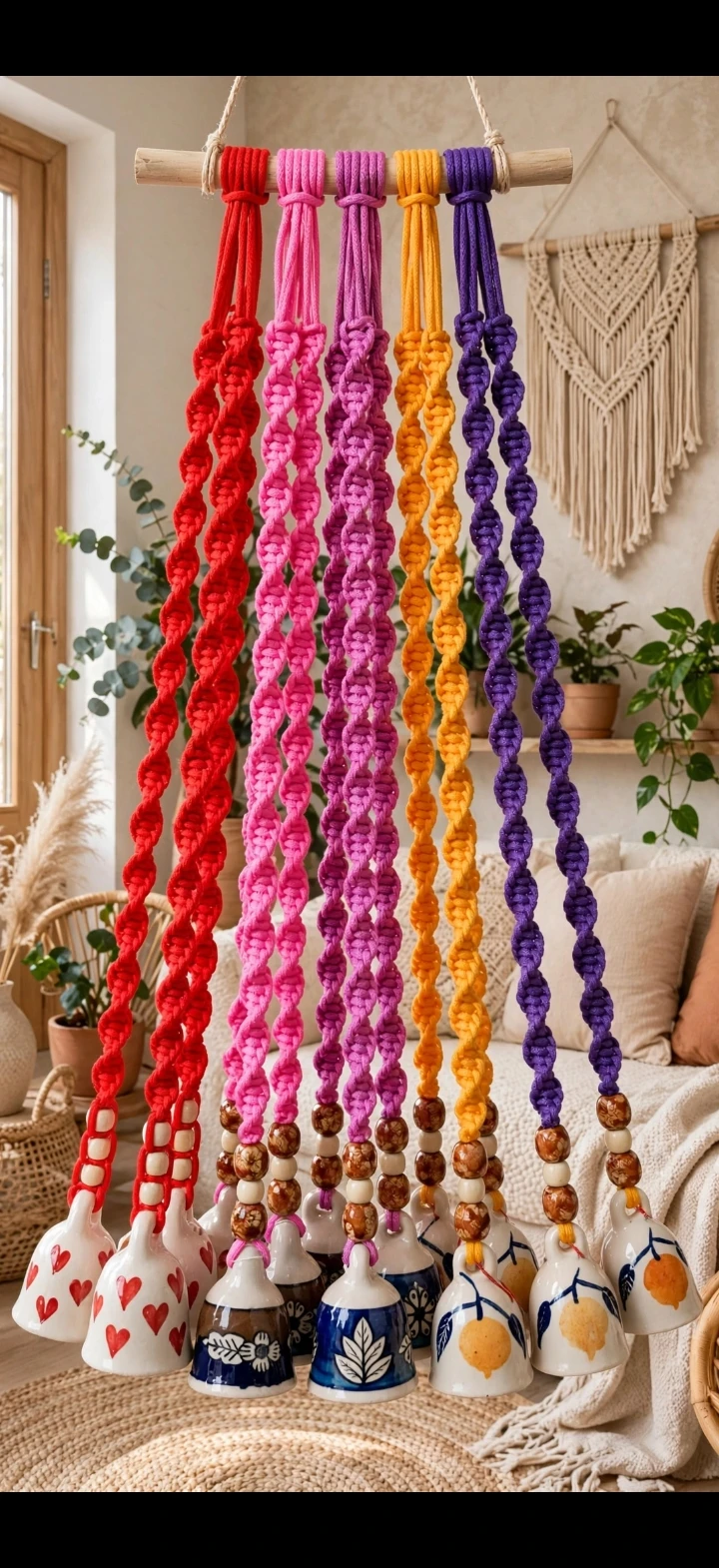 Multicolor Beaded Hanging Bell Set – Traditional Boho Balcony & Home Decor 5 pcs