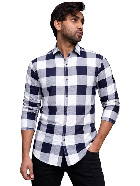 Men's Black & White Checkered Full Sleeve Casual Shirt