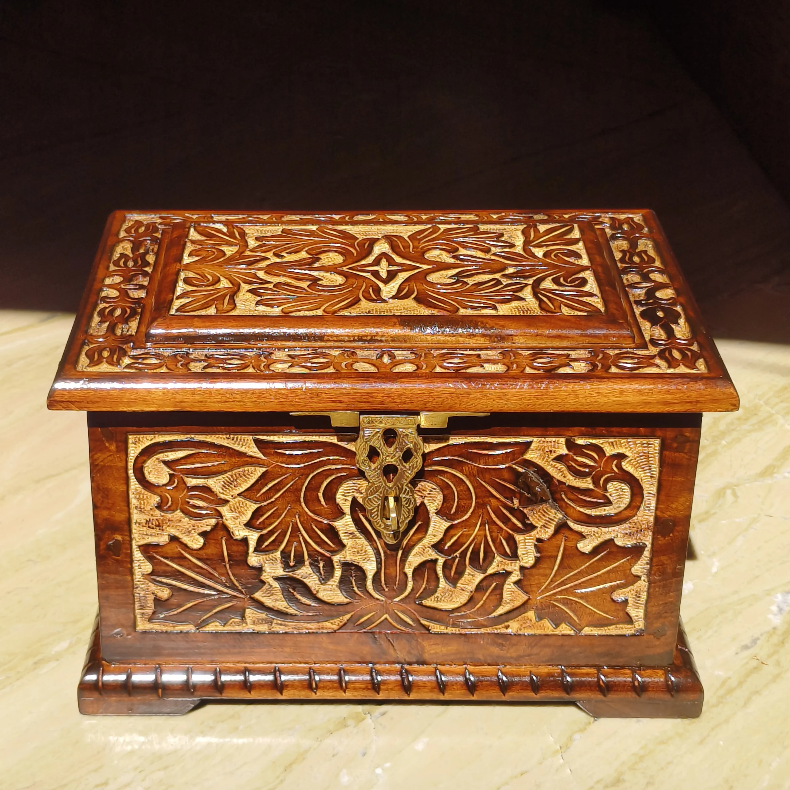 Master Arts Wooden Storage Box with Lock | Handmade Carved Wooden Jewellery Box for Women | Antique Wooden Box for Makeup, Skincare & Jewellery Storage | Decorative Wooden Organizer Box