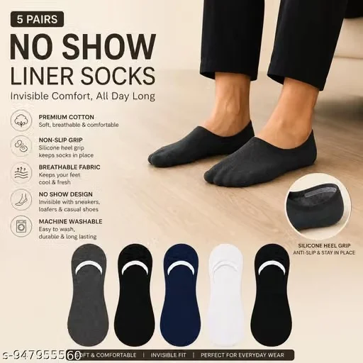 Men and Women No show Socks Combo Pack of 5 Pairs | Cotton Socks for Men And Women | Daily Wear Low Ankle Socks