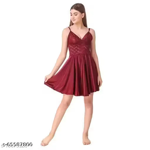 Women's Solid Satin Babydoll