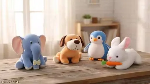 Pack of 4 Elegant Rabbit, Penguin, Dog & Blue Elephant Soft Toys for Baby Boys/Girls (30CM)