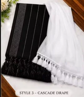 White and black jari line dupatte