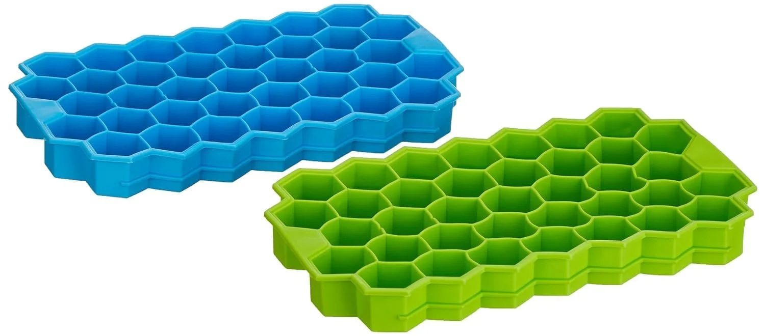 Flexible Silicone Honeycomb 37 Cavity Ice Cube Tray for Freezer Moulds Small Cubes Whiskey Fridge Bar Soft Ice Cube Tray -Color May Vary-Pack of 2