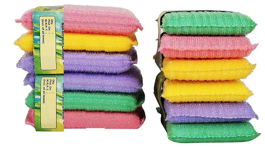 Foam Pad Scrubber Kitchen Utensil Scrubber Pad Kitchen Scrubber for Dishwashing/Utensils/Tiles | Cleaning Scrub Pad, Scrub Sponge, Sponge Wipe Pack of 12