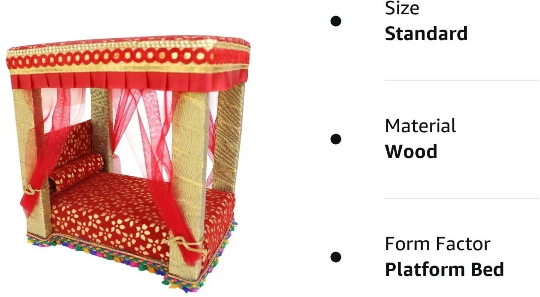 Elegant Red Golden Bal Gopal Bed | Laddu Gopal Ji Mandir Decoration