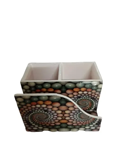 MDF Wooden Spoon Stand Holder for Home & Kitchen | Spoon and Napkin Holder for Dining Table_Multicolor 2