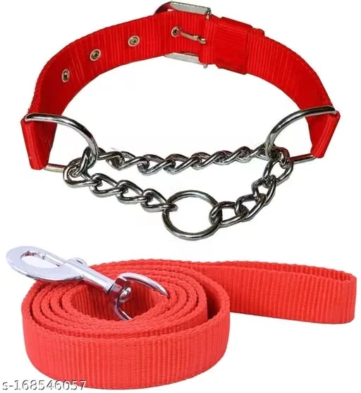 Pedigone Red Choke Collar With Red Leash For Medium Breed Dos