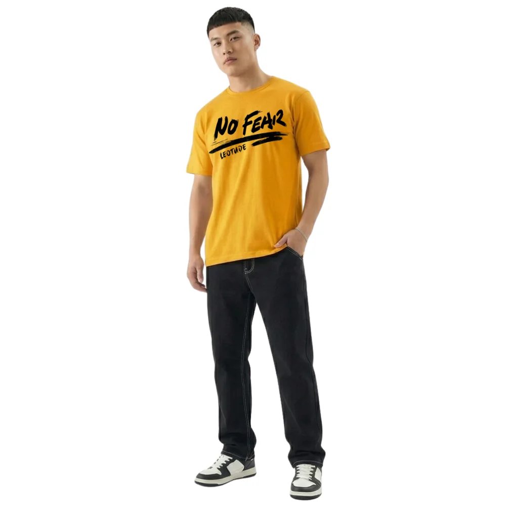 Men Printed Round Neck Half Sleeve T-Shirt – No Fear Graphic Print Casual Wear T-Shirt