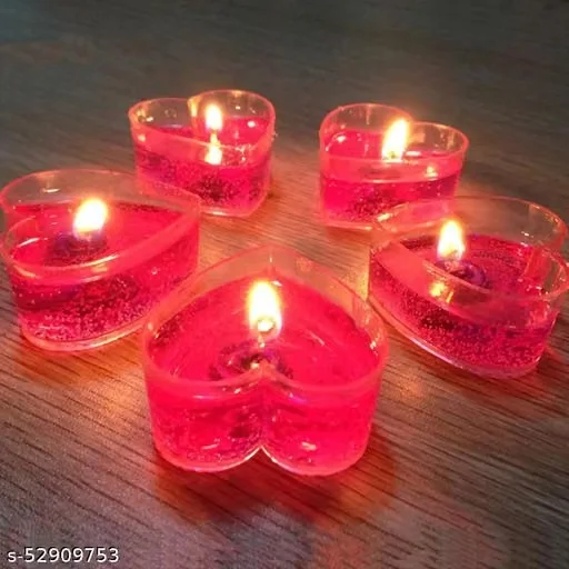 Red Rose Scented Romantic Heart Shape Gel Tea light Candle, Set Of 6