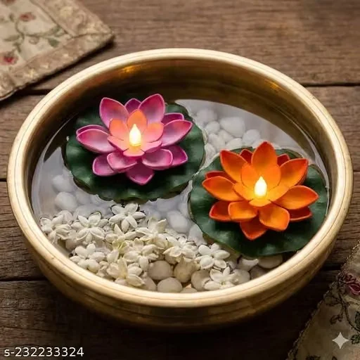 Sprqcart Floating Candle Night Lighting Bath Wedding Festival Lamp | Waterproof Lotus Romantic Beautiful Water Sensor Diya LED Candles for Home Decoration | Diwali Gift (Pack of 2)