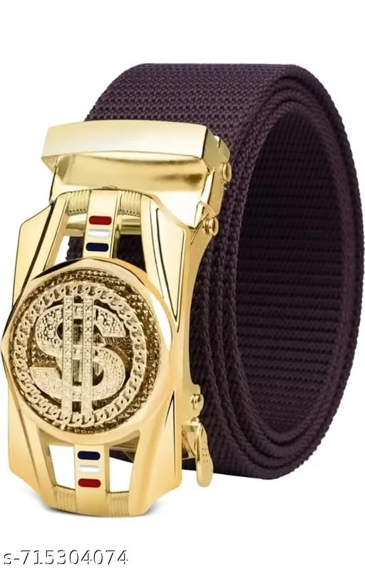 SPR FASHION HUB Men’s Nylon Brown Gold Auto Lock Buckle Belt (size 28 to 34)