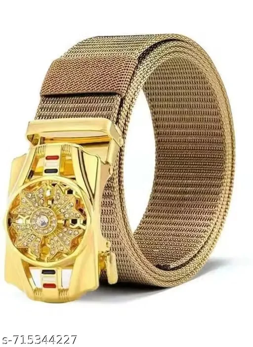 SPR FASHION HUB Men’s Cream Nylon Auto Lock Golden Buckle Belt (Waist Size 28 to 34)