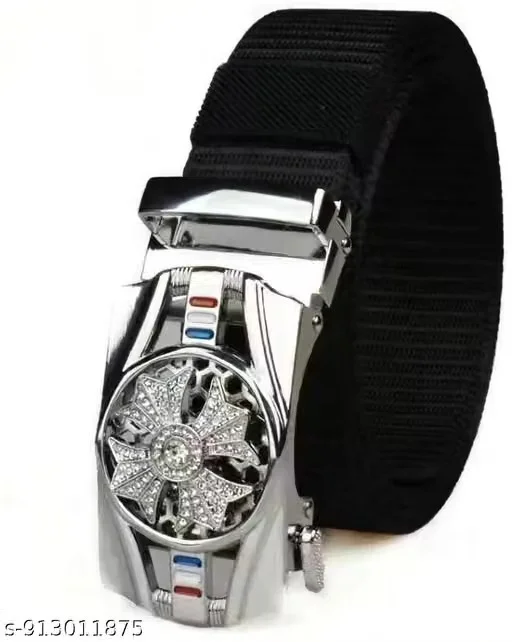 SPR FASHION HUB Men’s Nylon Black Silver Auto Lock Buckle Belt (size 28 to 34)