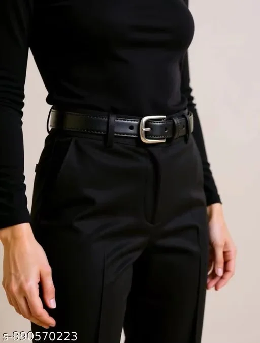 SPR FASHION HUB Women’s Black Nylon Double Ring Buckle Belt (Size