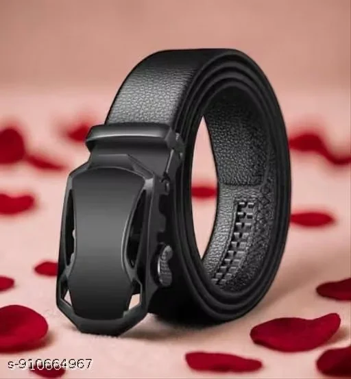 SPR FASHION HUB Men's Black Auto Lock Buckle Belt (Size 28 to 36)