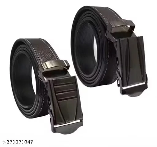 Men’s Brown Auto Lock Buckle Belts (Pack of 2) Size 28 to 36