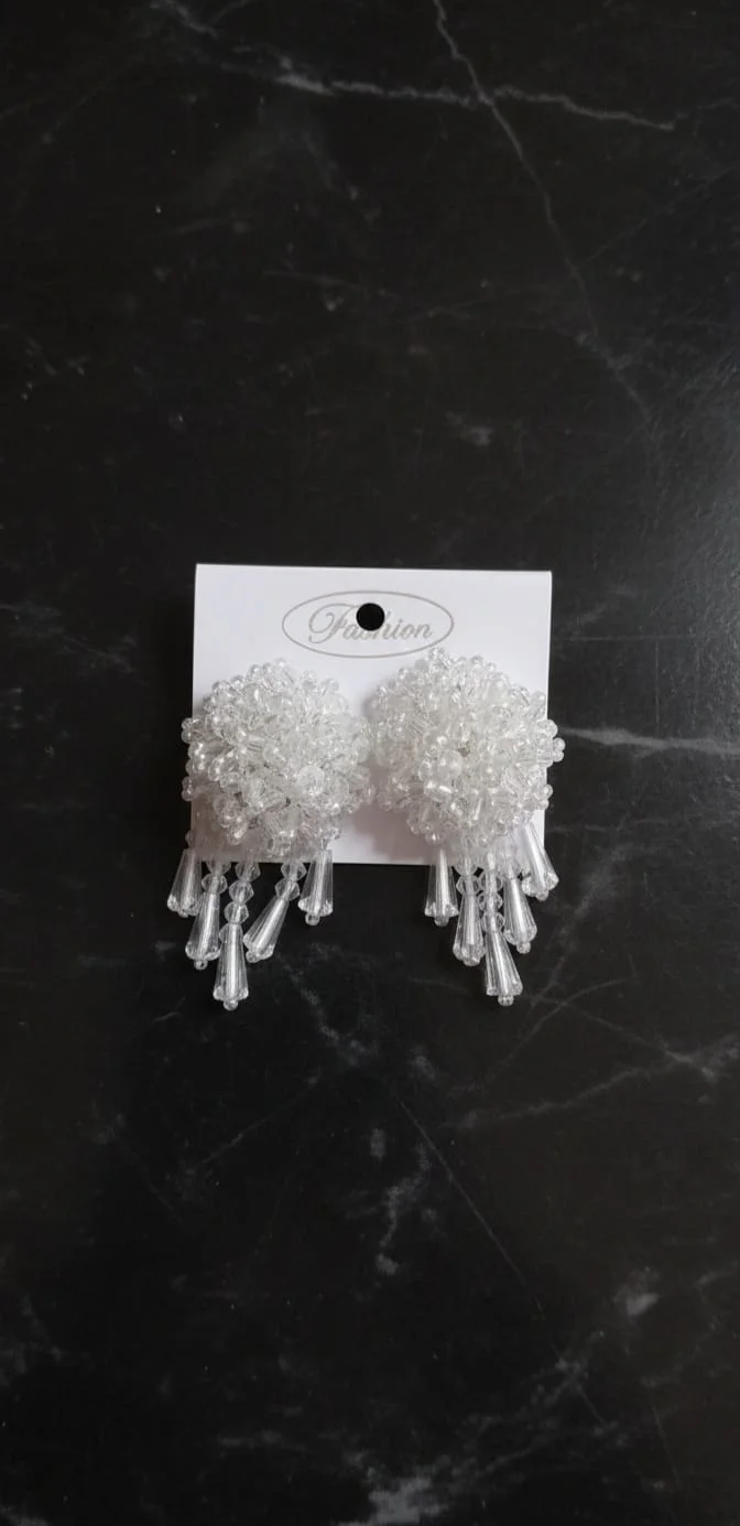 Floral Beaded Drop Earrings with Crystal Detailing – Elegant Statement Jewellery