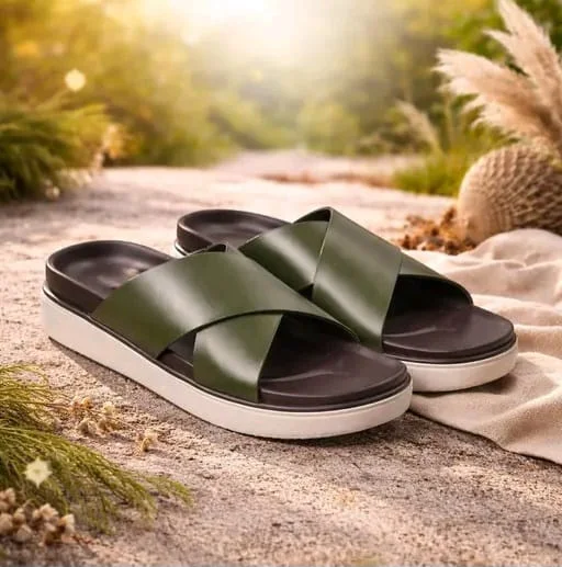 Dxumello Men's Casual Cross Strap Sliders – Comfortable Slip-On Platform Sandals