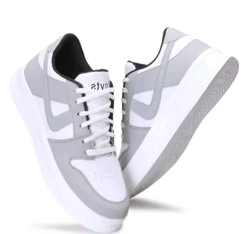 Dxumello Men's White & Grey Casual Sneakers – Stylish Lace-Up Walking Shoes