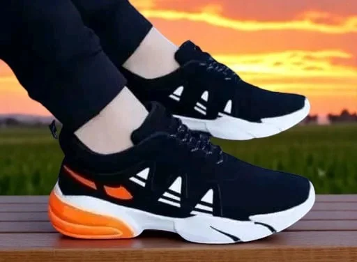 Dxumello Men's Black Sports Running Shoes – Lightweight Lace-Up Athletic Sneakers