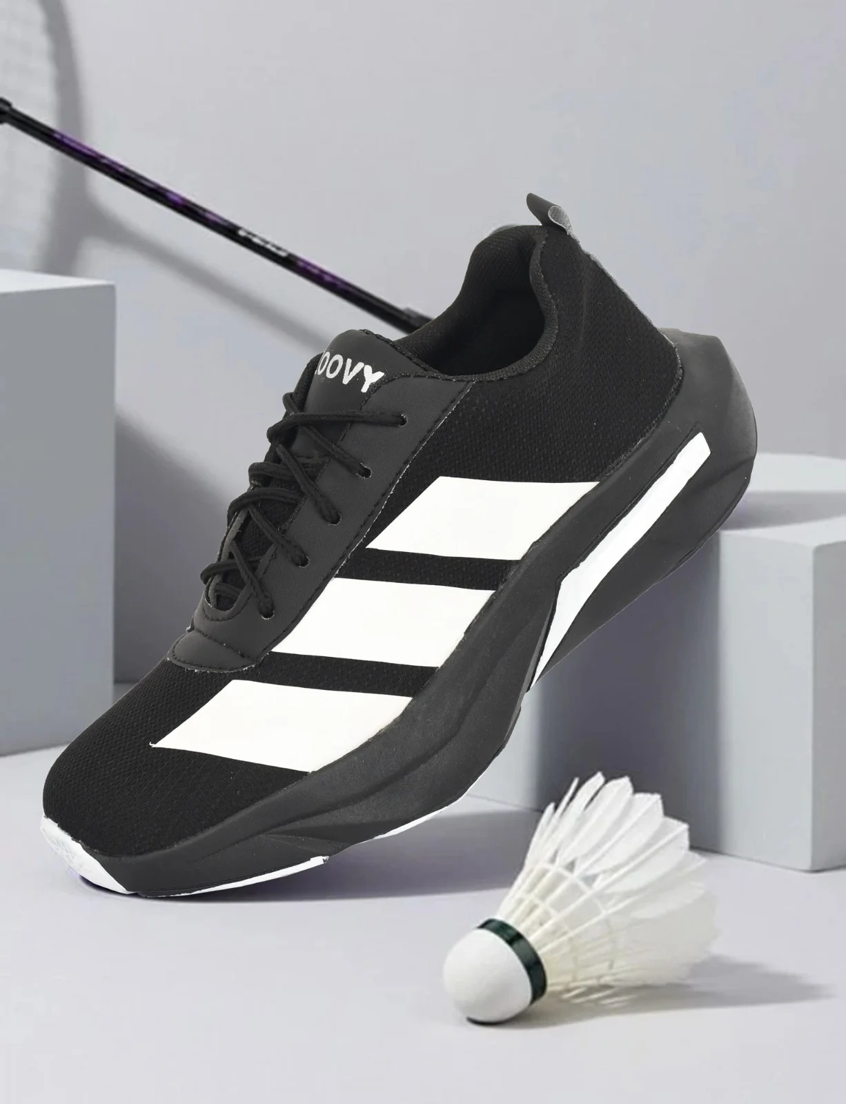 Dxumello Men's Black & White Sports Shoes – Lightweight Lace-Up Running & Training Sneakers