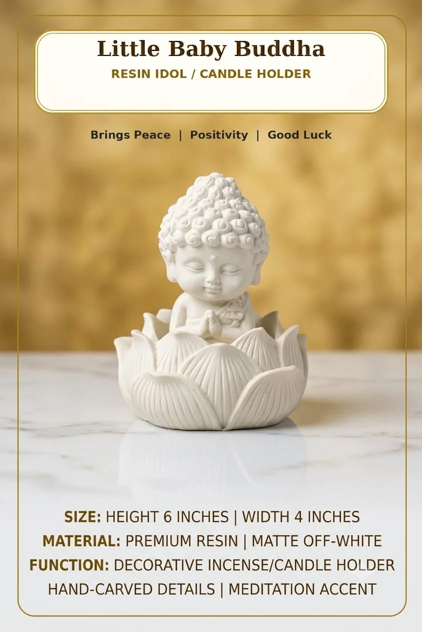 Little Baby Buddha Resin Idol & Decorative Candle Holder – Lotus Design