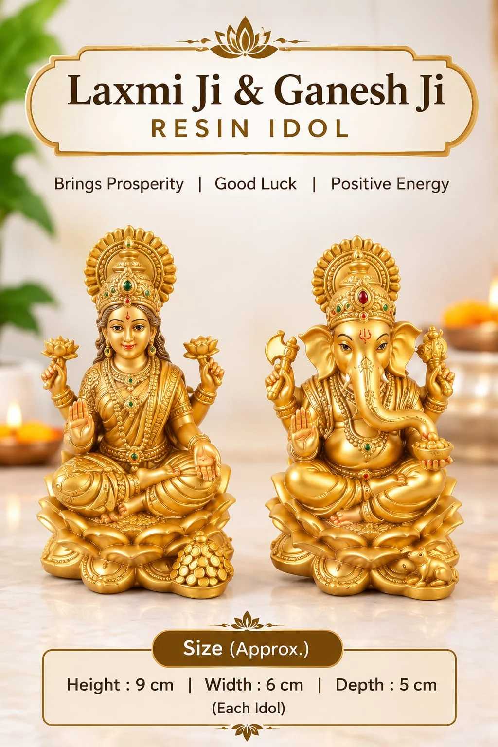 Laxmi Ji & Ganesh Ji Resin Idol Set – Decorative Pooja & Home Decor