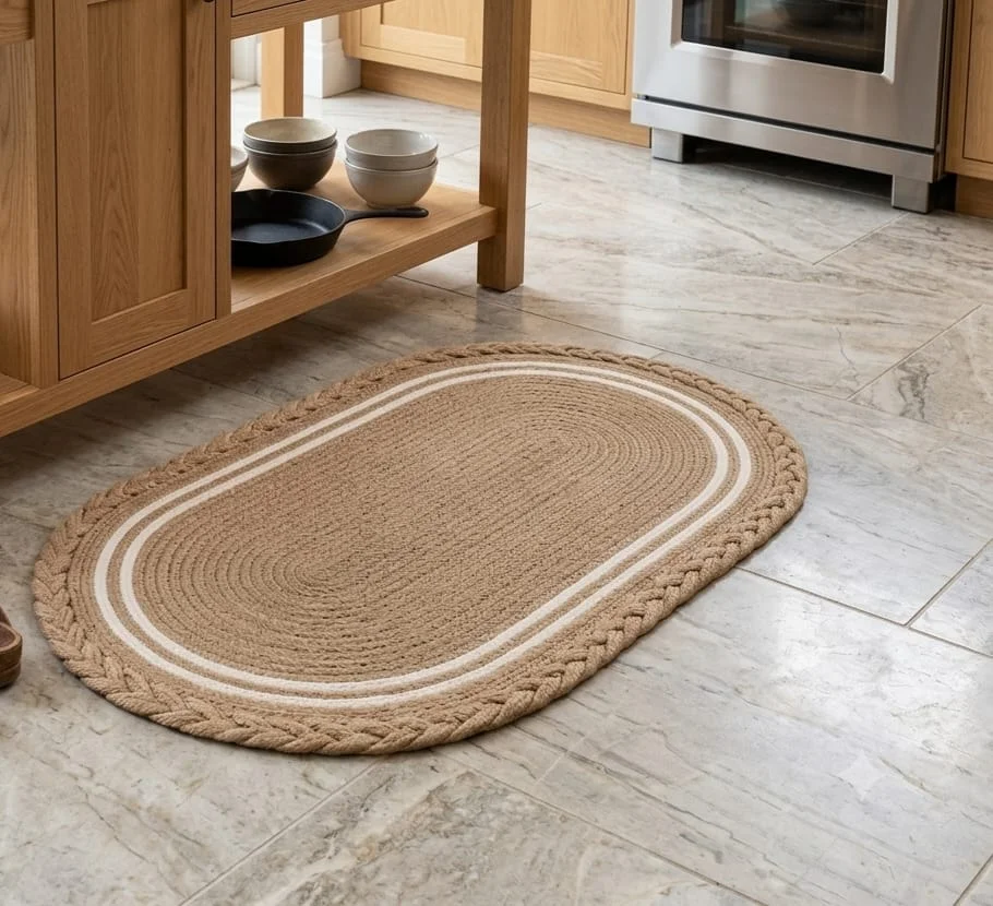 Cotton Oval Doormat 12 x 36 Inch – Textured Anti-Slip Floor Mat for Home