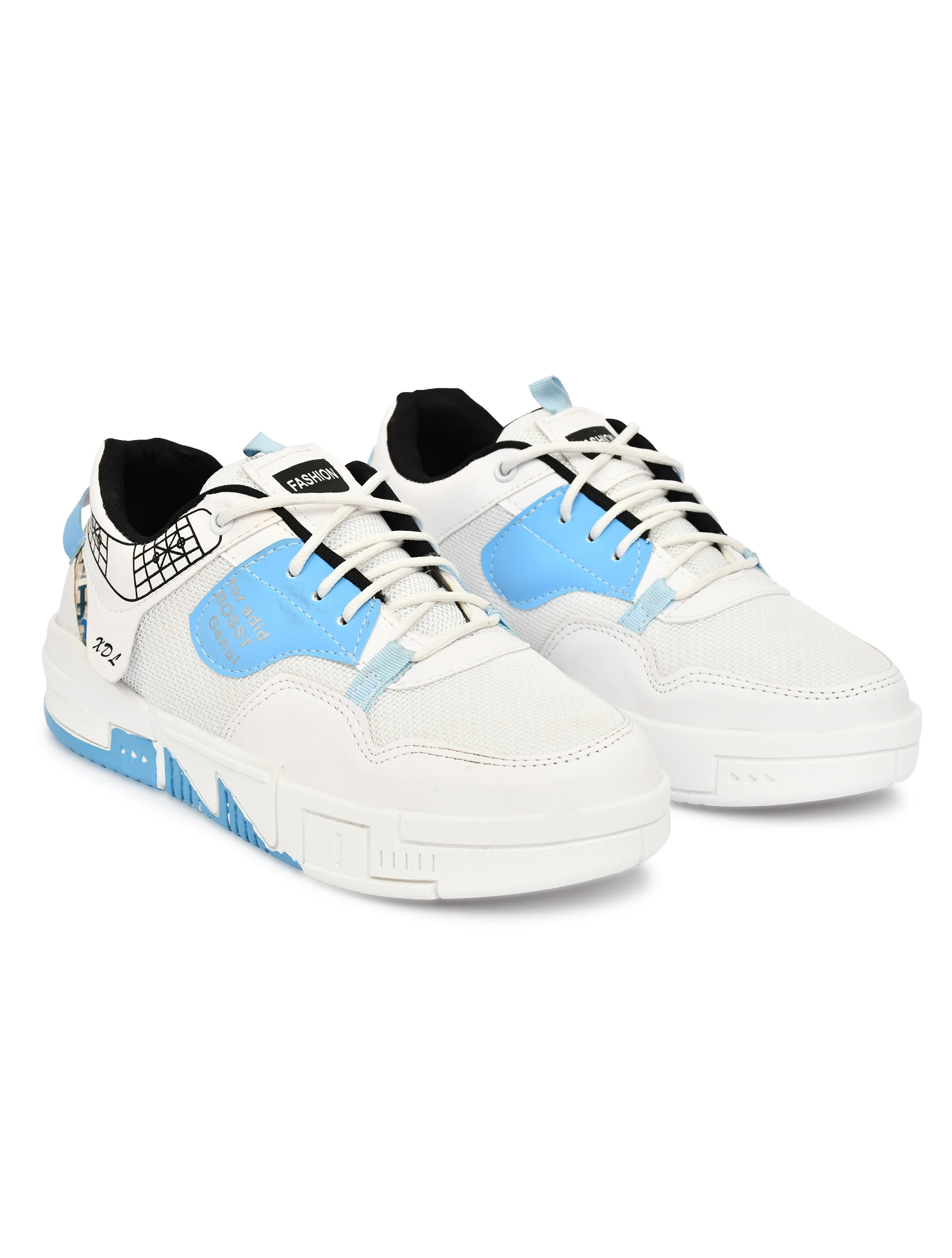 Men’s White & Blue Casual Sneakers | Stylish Lace-Up Sports Shoes