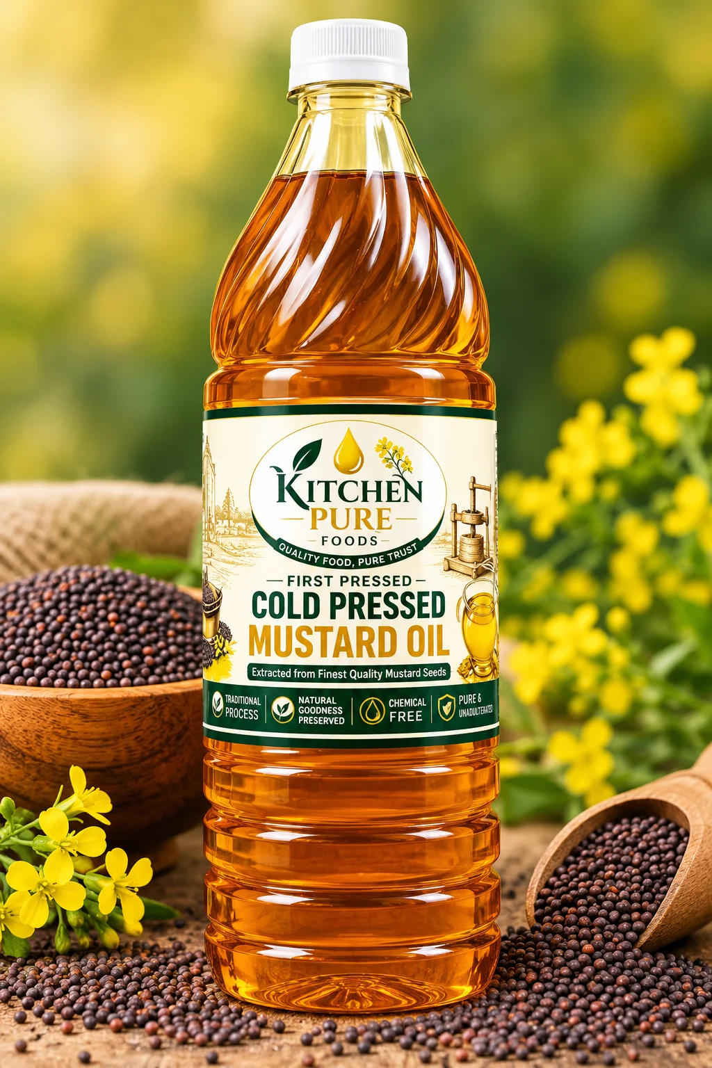 Kitchen PURE Mustard Oil – Cold Pressed & First Pressed