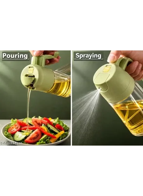 2 In 1 Oil Sprayer & Dispenser Bottle for Kitchen | Free steel straw | For Cooking, Salad, Air Fryer, Barbecue, Baking | Premium Platic Bottle | Durable | with Leak Proof Seal (MULTICOLOR )