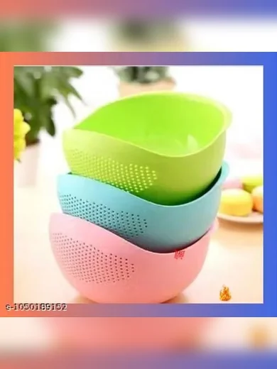 Multipurpose Strainer & Washer Bowl for Rice, Fruits & Vegetables | Rice Washing Bowl | Kitchen Strainer | Kitchen Tool & Accessory | Pack of 3 (Pink Blue & Green)
