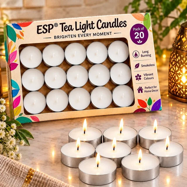 White Tea Light Candles, Smokeless 3-Hour Burning Candles, Pack of 20