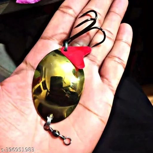 P S N S Golden Yellow Fishing Spoon Lure 25 Gram with Red Heart and Treble Hook
