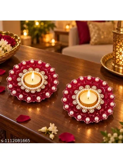 Handmade Magenta Floral Tealight Candle Holders Set of 2