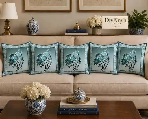 Floral Printed Cotton Cushion Covers Set of 5 with Hidden Zipper