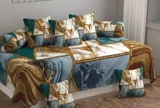 Geometric Cotton Diwan Set with 2 Bolster Covers & 5 Cushion Covers