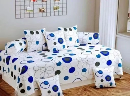 Geometric Print Cotton 8-Piece Diwan Set with 2 Bolster Covers & 5 Cushion Covers