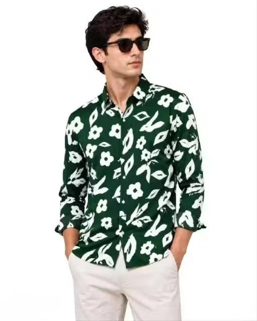 Trendy Feather Print Men's Casual Shirt – Premium Cotton