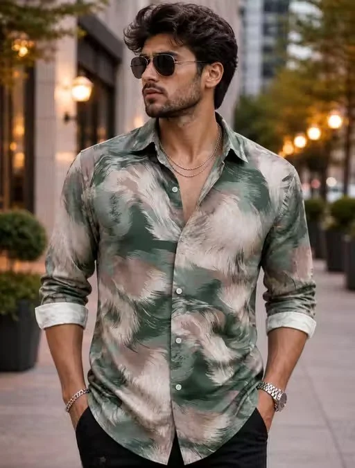 Men's Regular Checkered Spread Collar Printed Casual Shirt