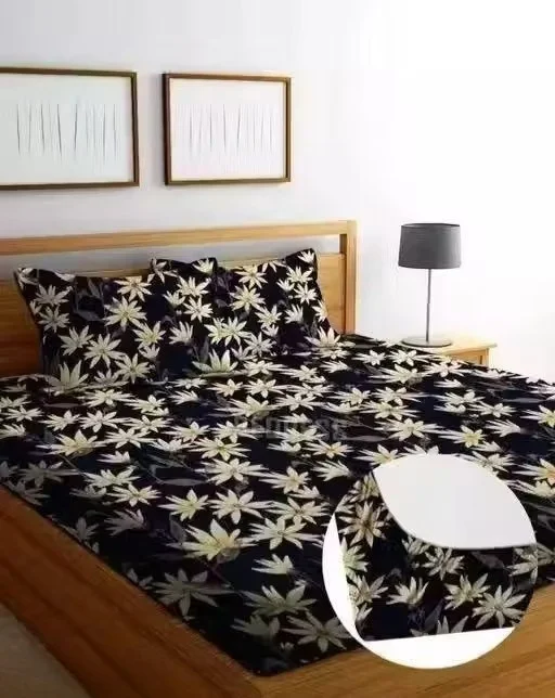 DivANSH LIVING Double King Fitted Elastic Cotton Bedsheet with 2 Pillow Covers – Printed Floral Design
