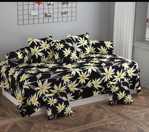 Floral Cotton 8-Piece Diwan Set with 2 Bolster Covers & 5 Cushion Covers