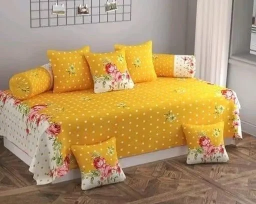 Glace Cotton Striped 8-Piece Diwan Set with 2 Bolster Covers & 5 Cushion Covers