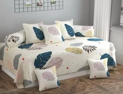 Botanical Cotton 8-Piece Diwan Set with 2 Bolster Covers & 5 Cushion Covers