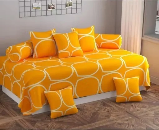 3D Geometric Print Cotton 8-Piece Diwan Set with 5 Cushion Covers & 2 Bolster Covers
