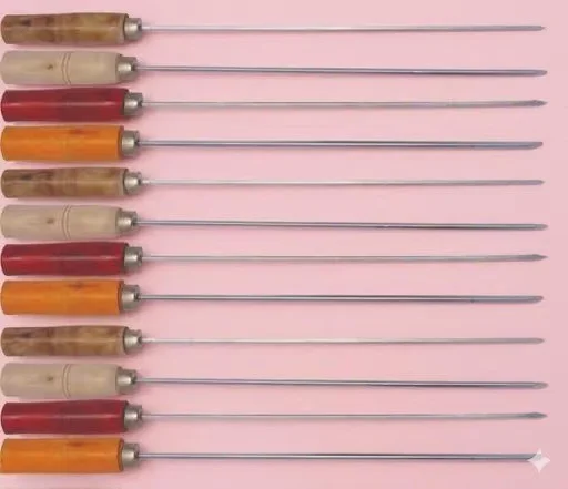 Standard Barbecue Skewers 15 inch height, 4 mm thickness sticks for oven, seekh kabab and rolls (pack of 12 pcs), steel coated