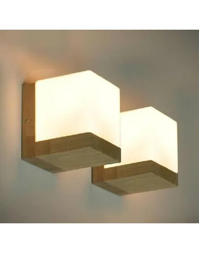 KRISHA RATAN Frosted Glass Wall Sconce Lamp with Brown Wooden Finish – Without Bulb