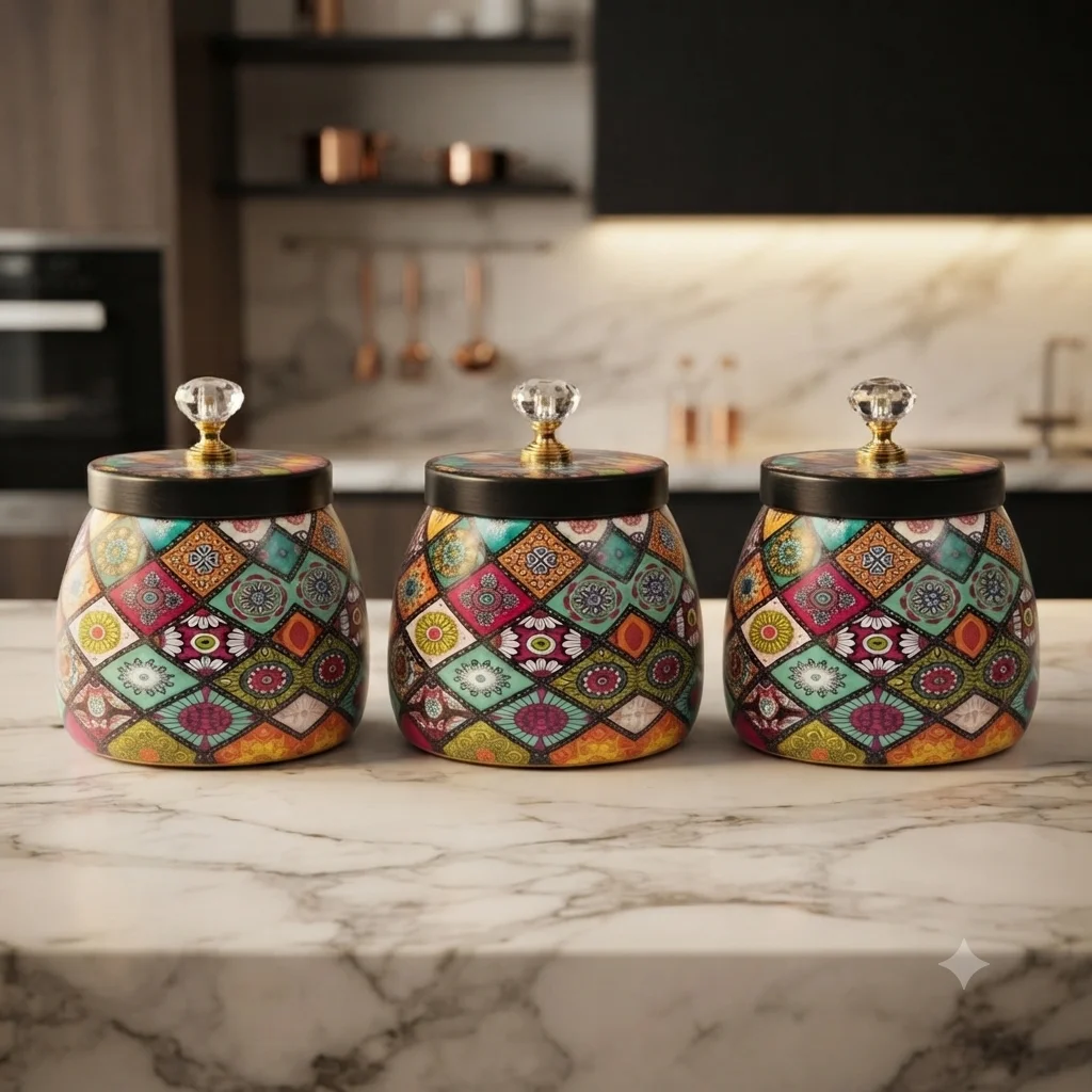Metal storage jar 4 inch set of 3